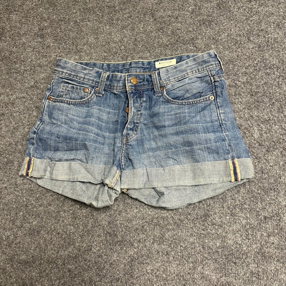 H&M Denim Shorts Womens Size 4 Blue Boyfriend Loose Fit Cotton Cuffed Jean